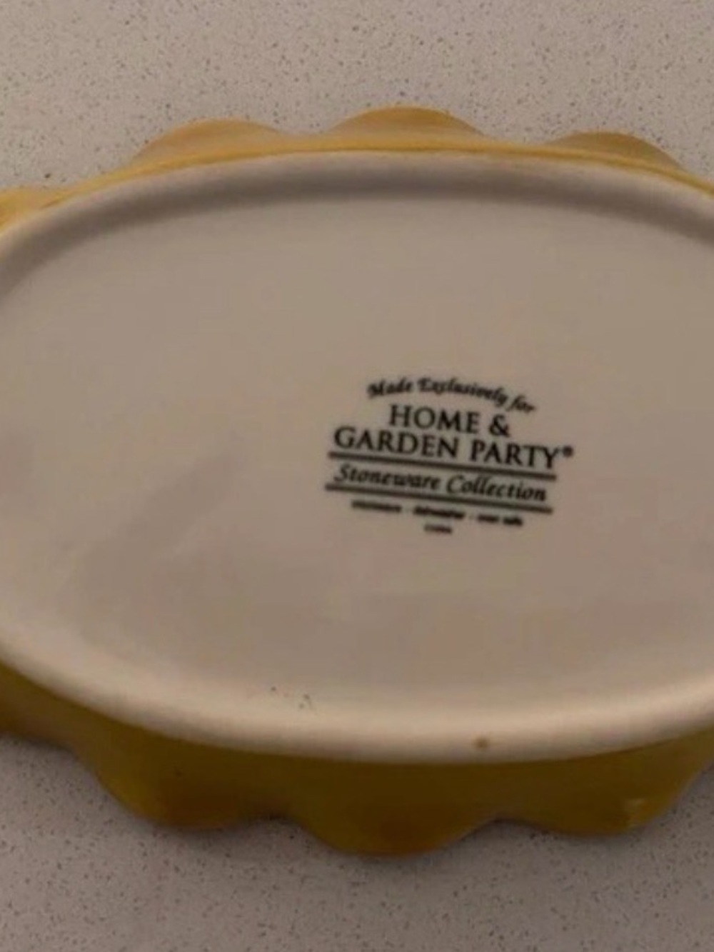 Home & Garden Party Yellow Blue Scalloped Oval Stoneware Serving Dish